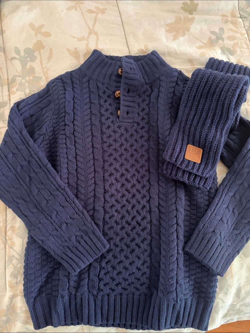 Boy’s Cable Knit Sweater with Scarf - Navy